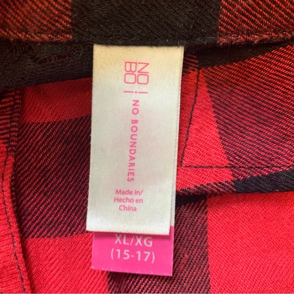 NO BOUNDARIES Buffalo Plaid Shirt With Lace Tie Front Red Ladies Sz Small/Girls - Picture 7 of 9
